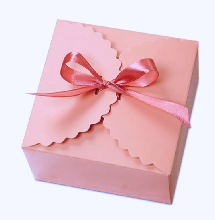 Scalloped Edge Popup Favor Box with Ribbon - 3x3x2" PINK / 10 pcs