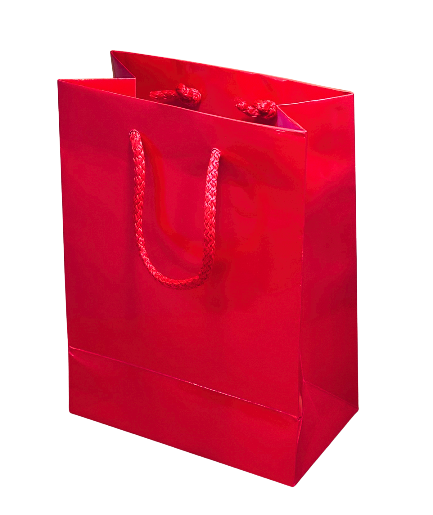 Red Gloss Rope Handled Gift Bag 6-1/4 x 3-1/2 x 8-1/2 / 10 Bags