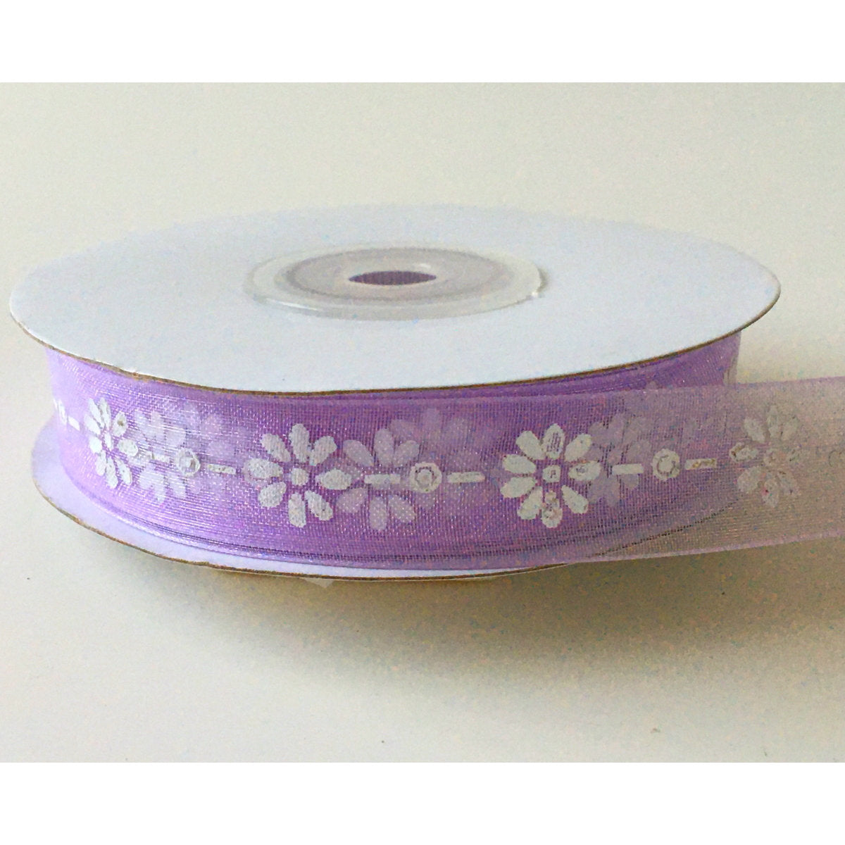 Organza Printed Ribbon / Daisies 25 yards - Lavender