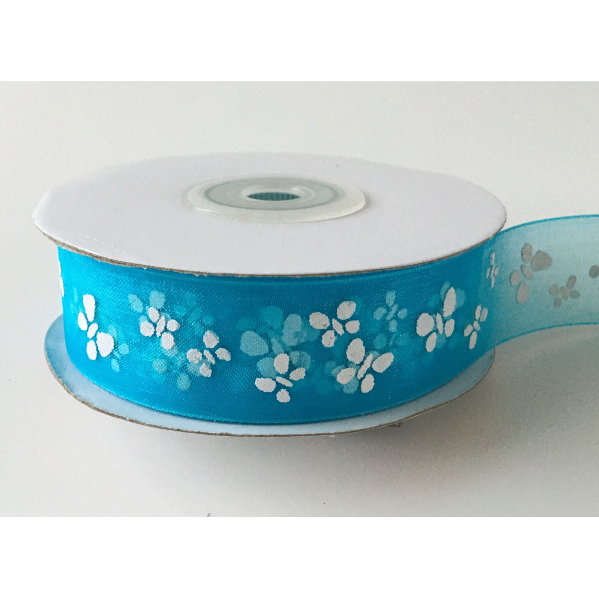Organza Printed Ribbon / Butterflies 25 yards - Turquoise