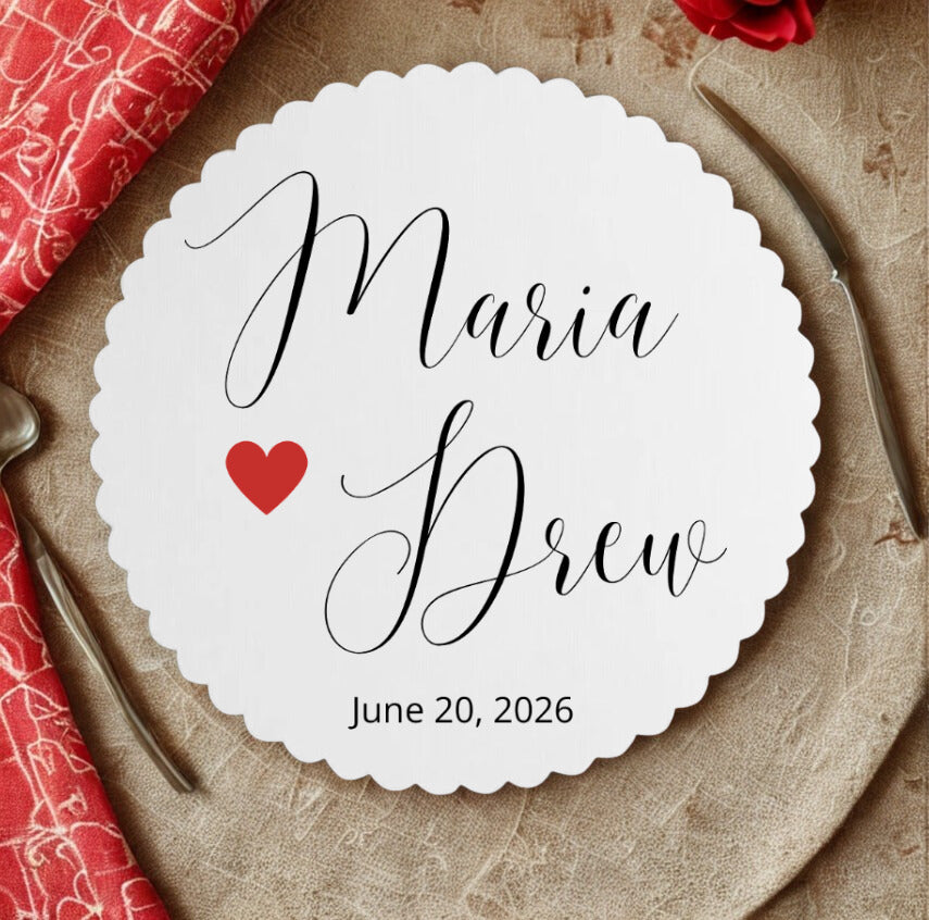Personalized Paper Drink Coasters 4" Round - Names with Heart