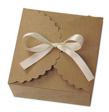 Scalloped Edge Popup Favor Box with Ribbon - 3x3x2" KRAFT