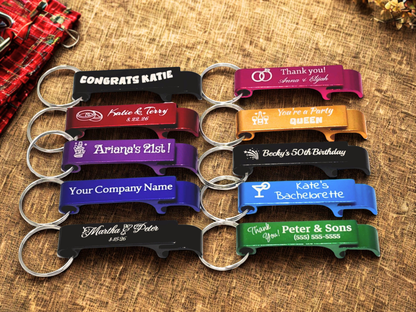 Engraved Alumimum Bottle Opener with Keychain - 10 Pieces