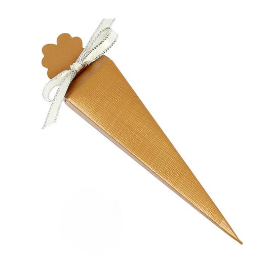 Gold Linen Flower Top Cone Favor Box 6" / 10 Boxes