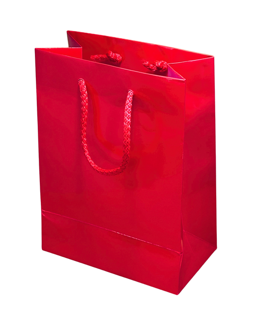 Red Gloss Rope Handled Gift Bag 6-1/4 x 3-1/2 x 8-1/2 / 10 Bags