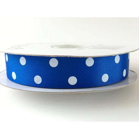 Grosgrain Ribbon Printed with Dots / 7/8" x 50 yards - Blue