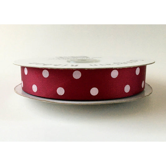 Grosgrain Ribbon Printed with Dots / 7/8" x 50 yards - Wine